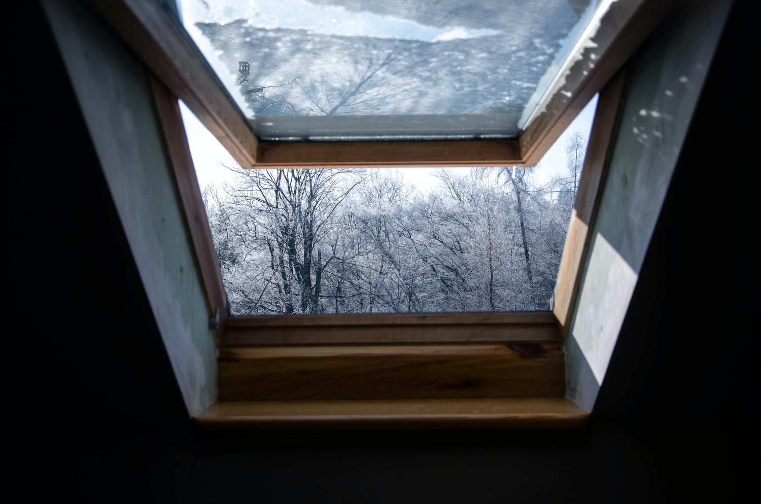An open window in winter time